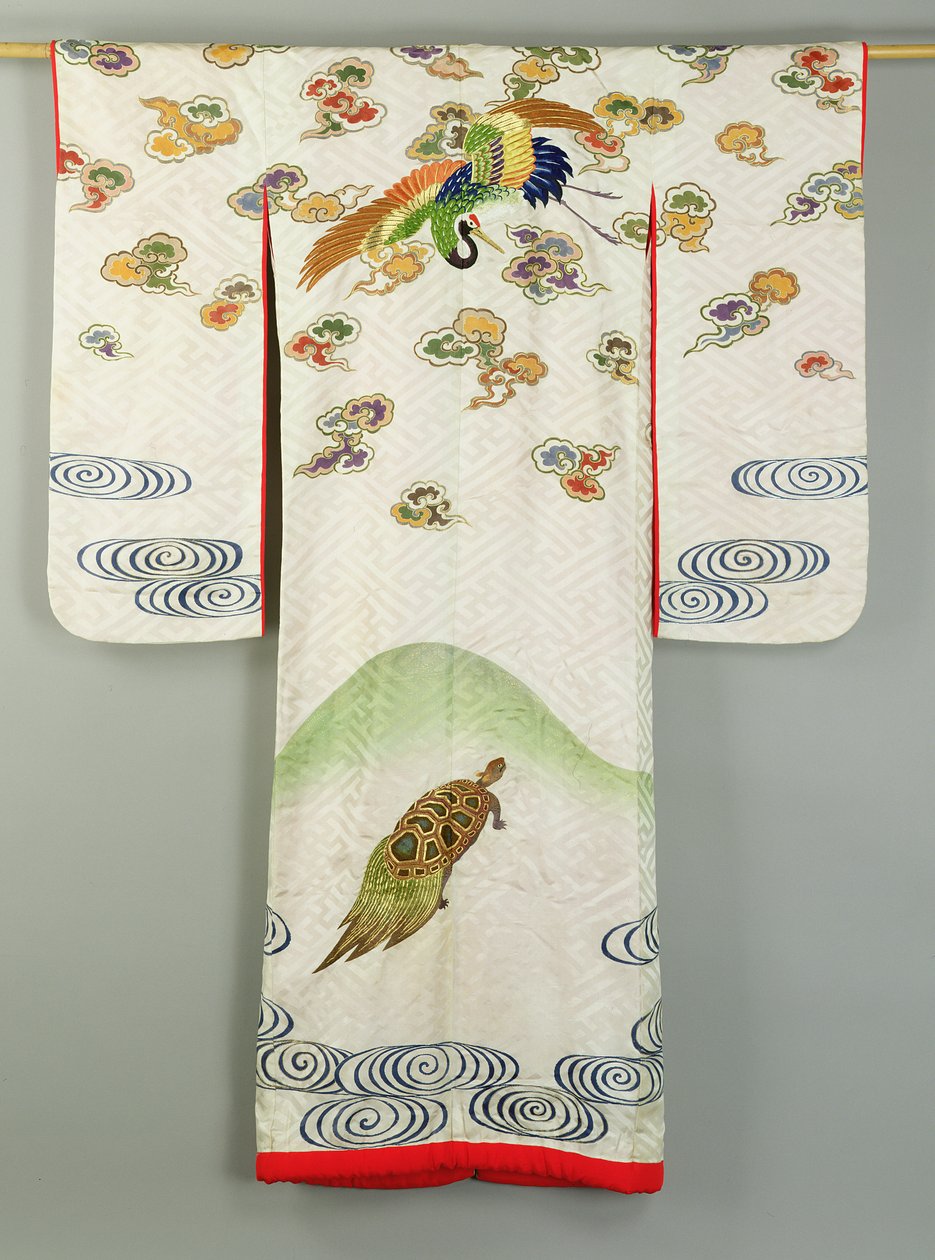 Uchikake Wedding Robe Decorated with a Crane and a Tortoise by School Japanese