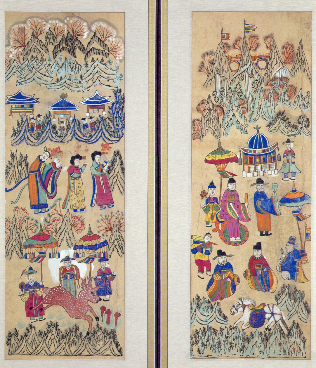 Two Panels of an Eight Fold Screen Depicting 