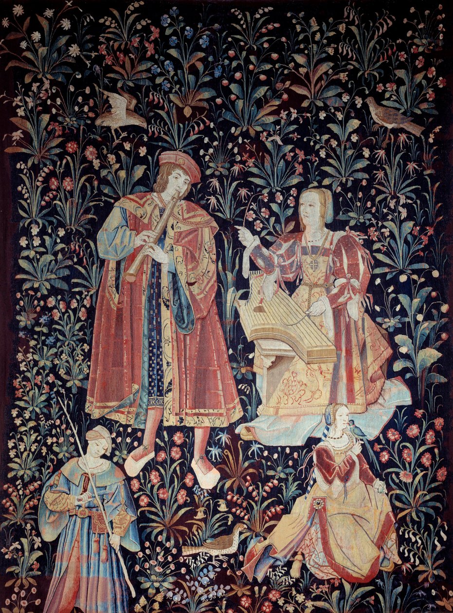 The curtain of the Seigneuriale Life the concert. Tapestry of wool and silk made around 1520 in the Netherlands. Paris national museum of the Middle Ages Thermes de Cluny