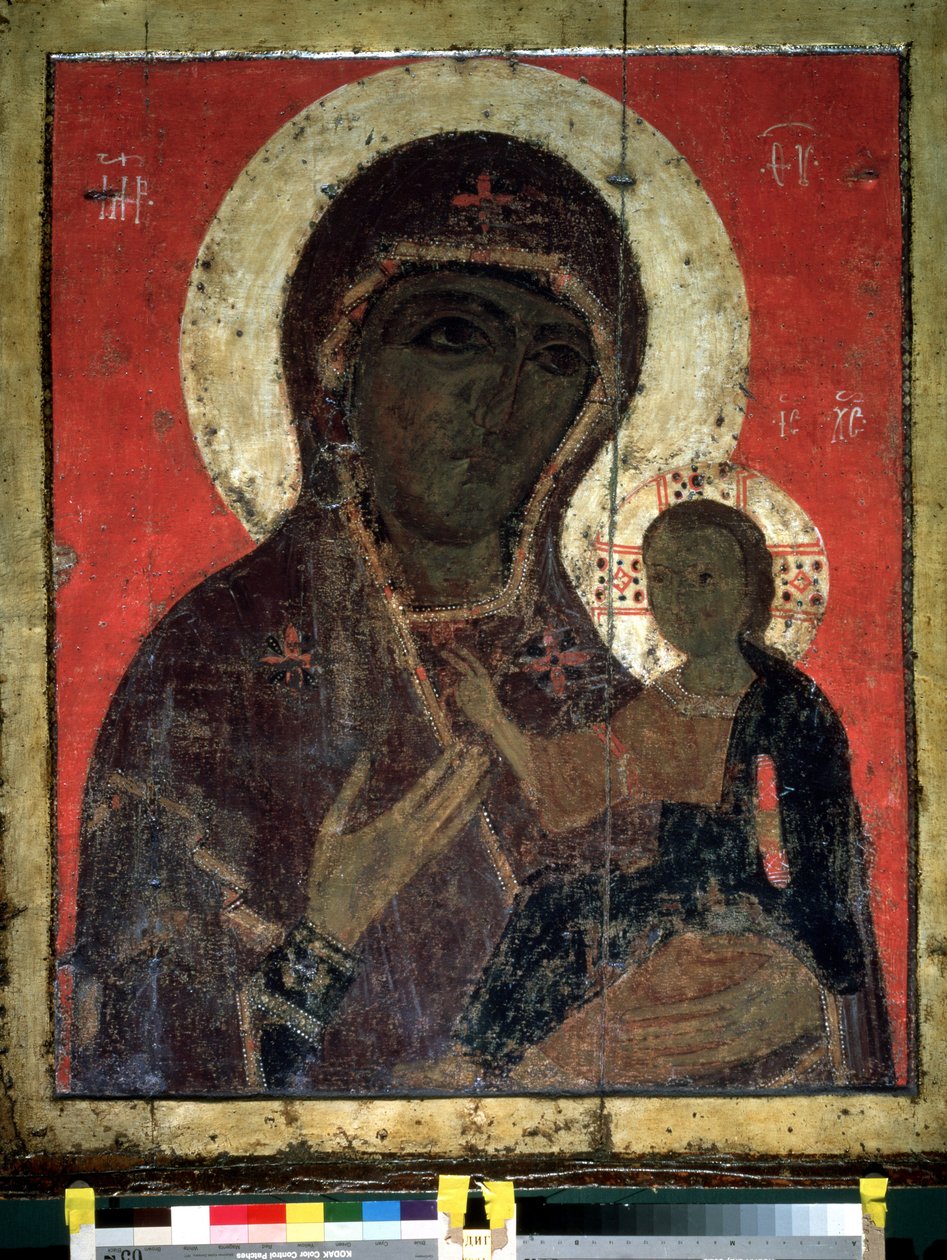 Virgin Hodegetria. Russian icon, painting on wood, 13th century. State Tretyakov Gallery, Moscow by School Russian