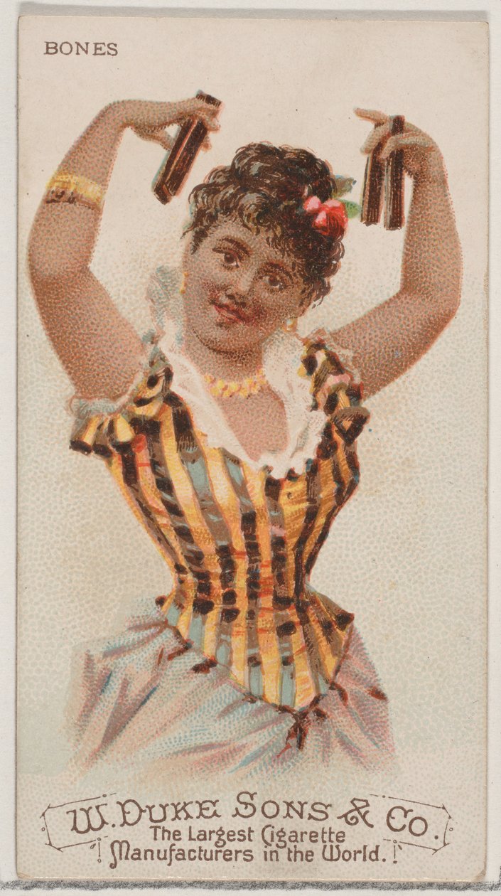 Bones, from the Musical Instruments series N82 for Duke brand cigarettes, 1888 by Schumacher and Ettlinger