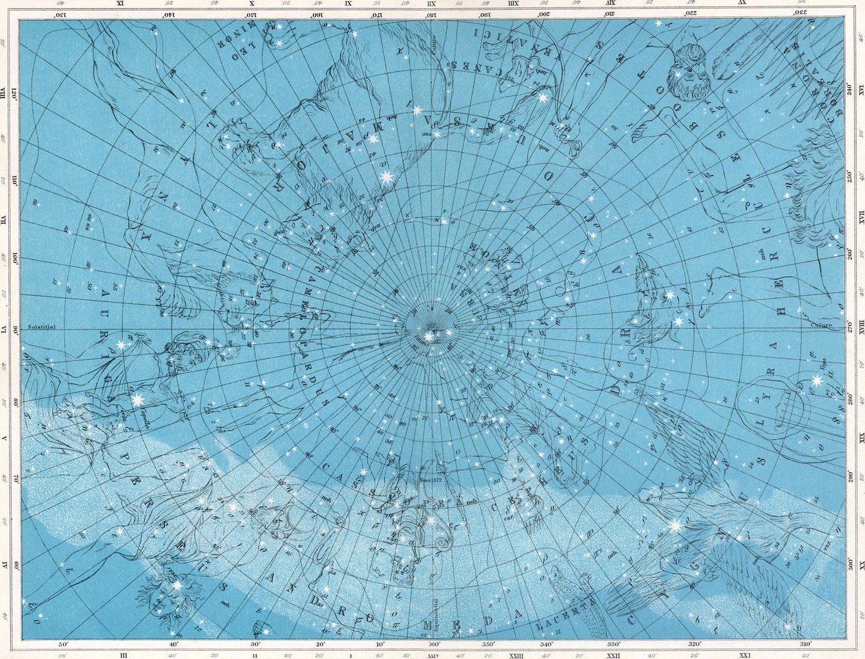 Star Map with the North Pole and Constellations Andromeda and Cassiopeia by Scottish Photographer