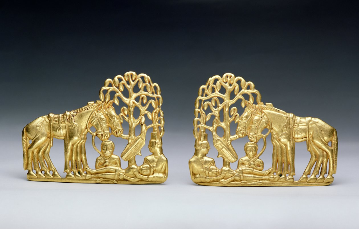 Pair of Belt Clasps with Three Figures, from Siberian Collection of Peter I, from Altai by Scythian