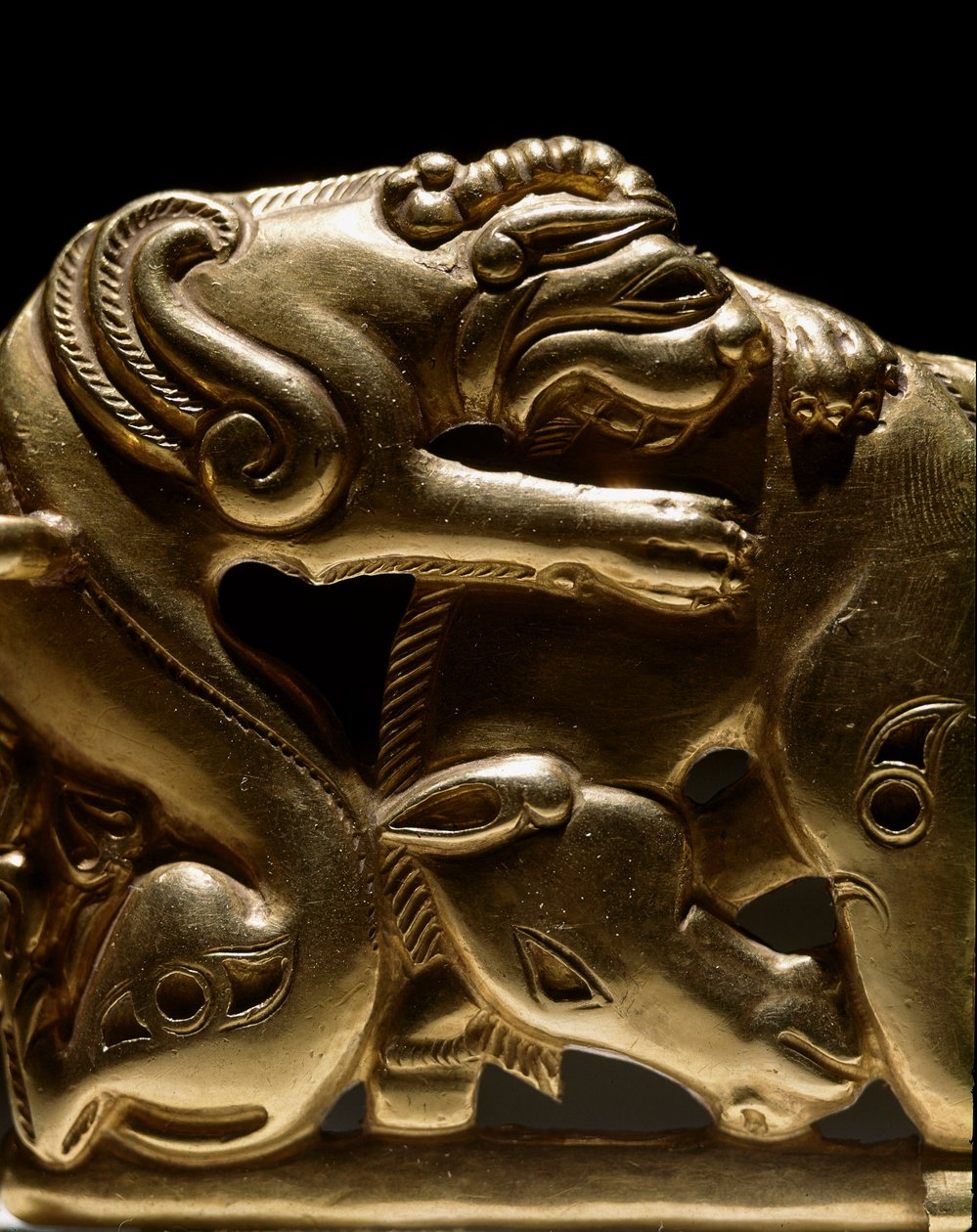 Gold Belt Fibula Depicting a Griffin Attacking a Horse (detail) by Scythian Scythian