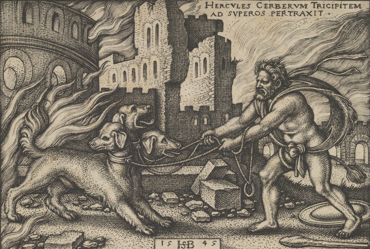 Hercules Capturing Cerberus, from The Labors of Hercules, 1545 by Sebald Beham