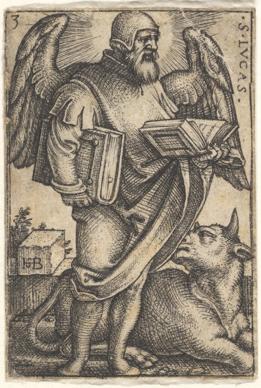 Saint Luke with his head turned in profile to the right, a book in each hand by Sebald Beham