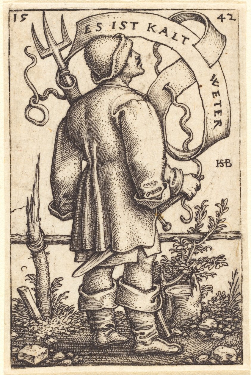 The Weather Peasant: "It is Cold Weather" by Sebald Beham