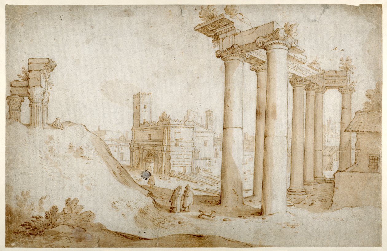 The Forum Romanum with the Temple of Titus and Vespasian, the Temple of Saturn and the Arch of Septimius Severus by Sebastian Vrancx