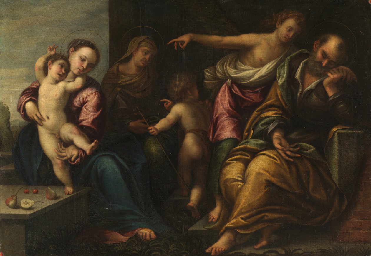 Virgin and Child with the Infant Saint John, Saint Elizabeth, and the Annunciation to Joseph by Sebastiano Florigerio