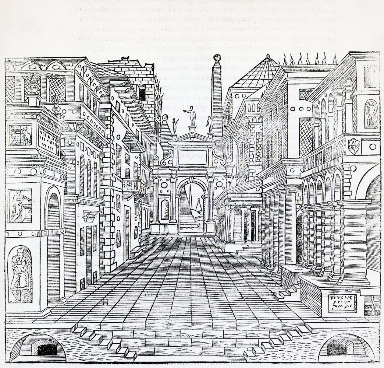 Magic scene, theatrical scene design, illustration from Treatise on Architecture, Book II by Sebastiano Serlio