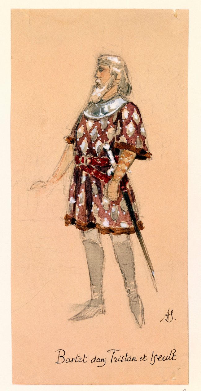 France, Paris, Costume Sketch for Kurwenal in Tristan and Isolde by Richard Wagner for Performance at Paris Palais Garnier by Segaud Segaud