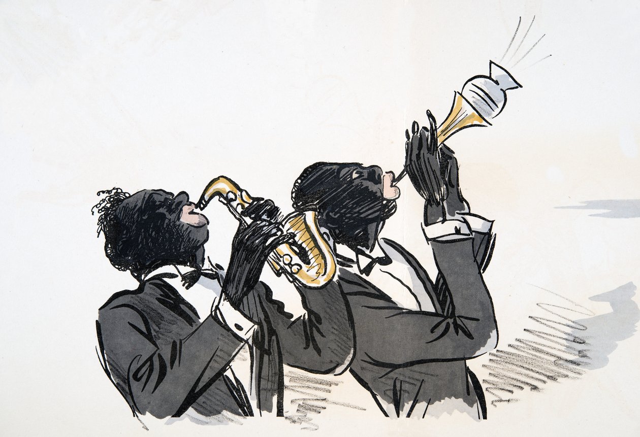 Saxophone and Trumpet Player, from White Bottoms, pub. 1927 by Sem