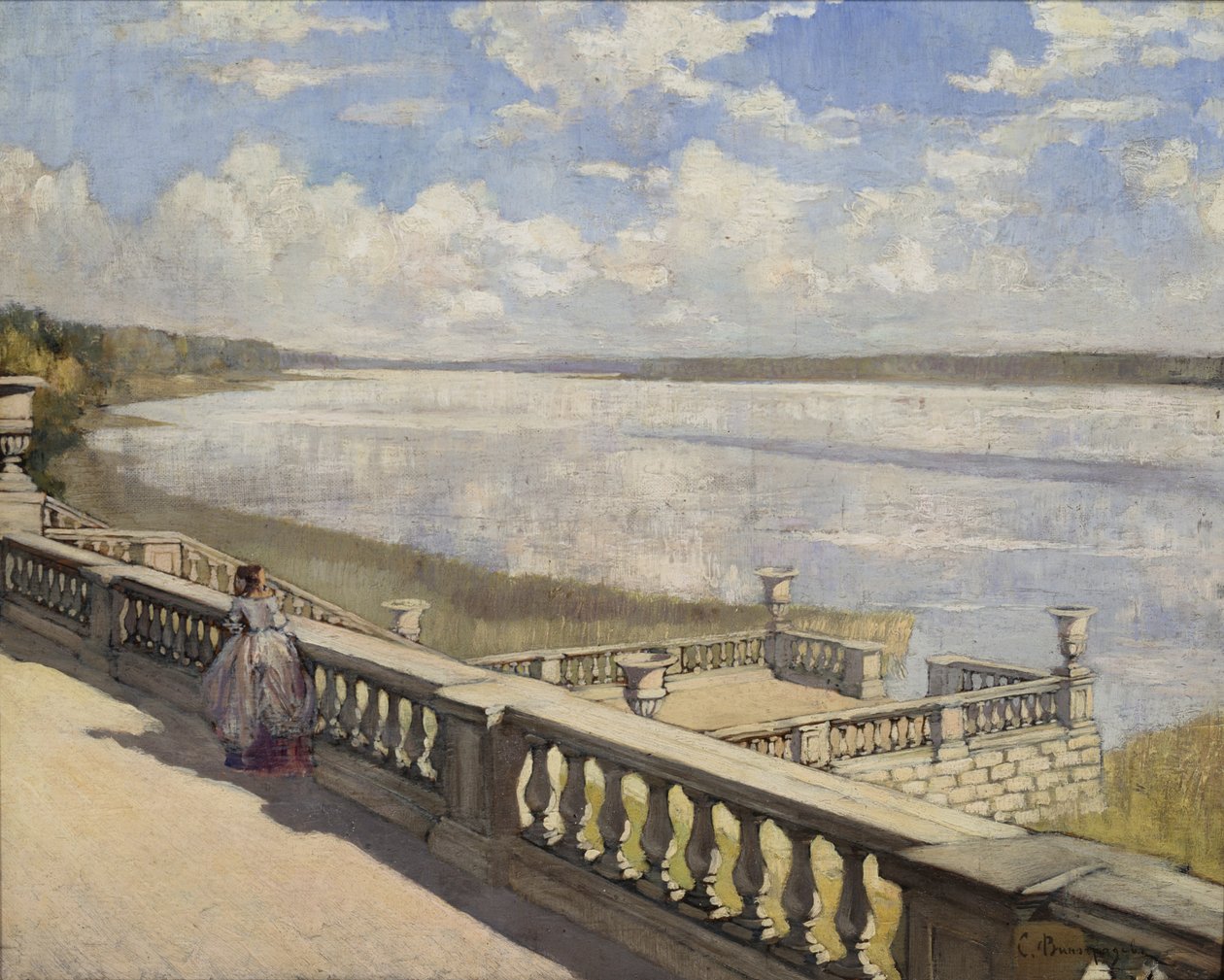 Sunny day. A lady at the balustrade, 1908 by Sergei Arsenevich Vinogradov