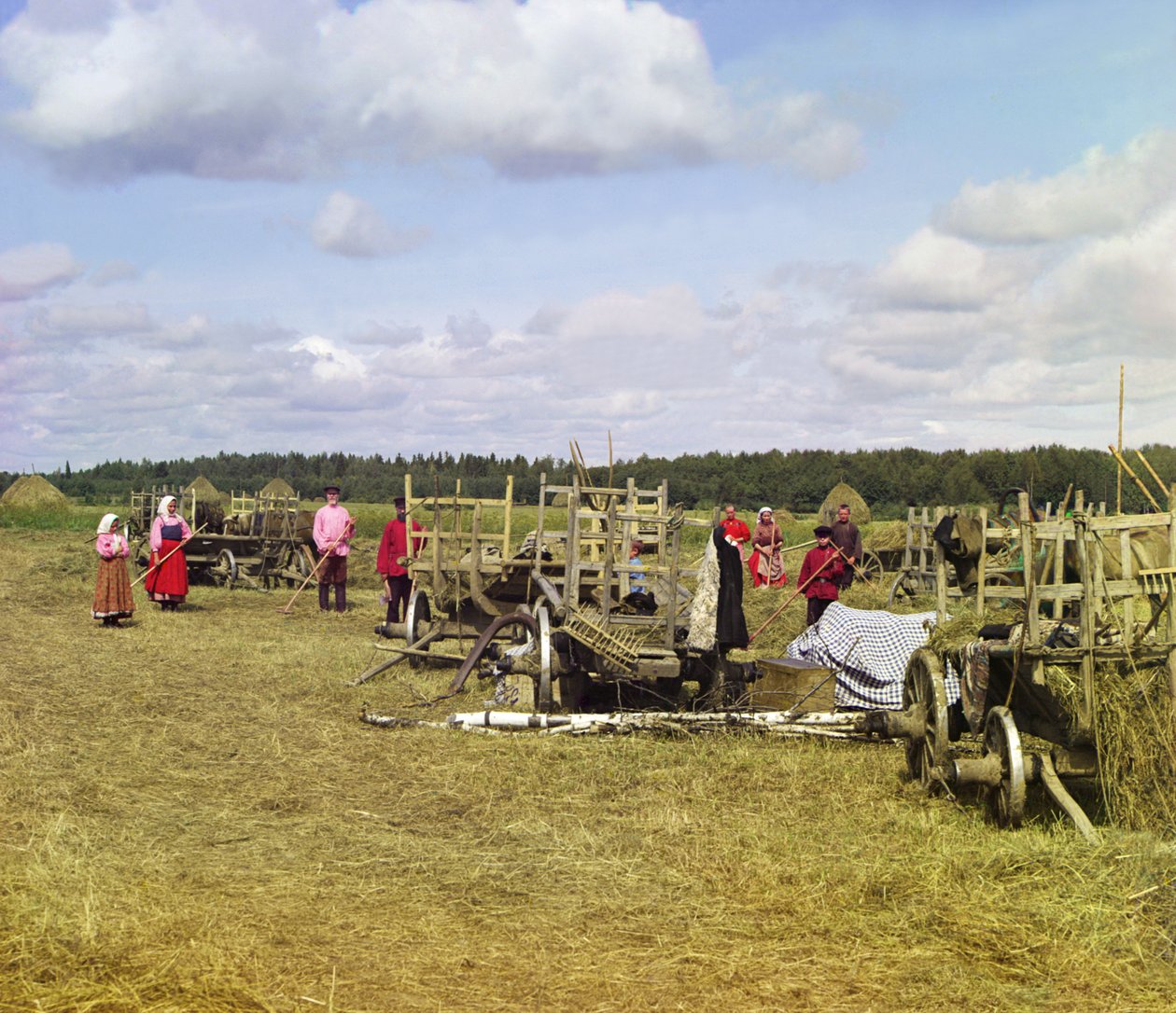Peasants making hay, near rest time, Russian Empire by Sergey Prokudin Gorsky