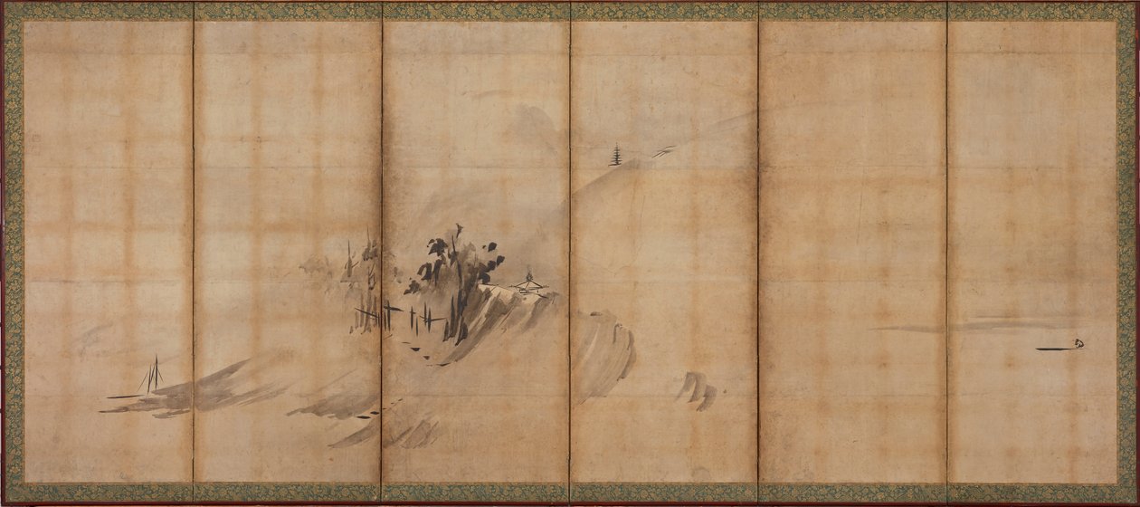 Landscape: Hills and Buildings by Sesson Shukei