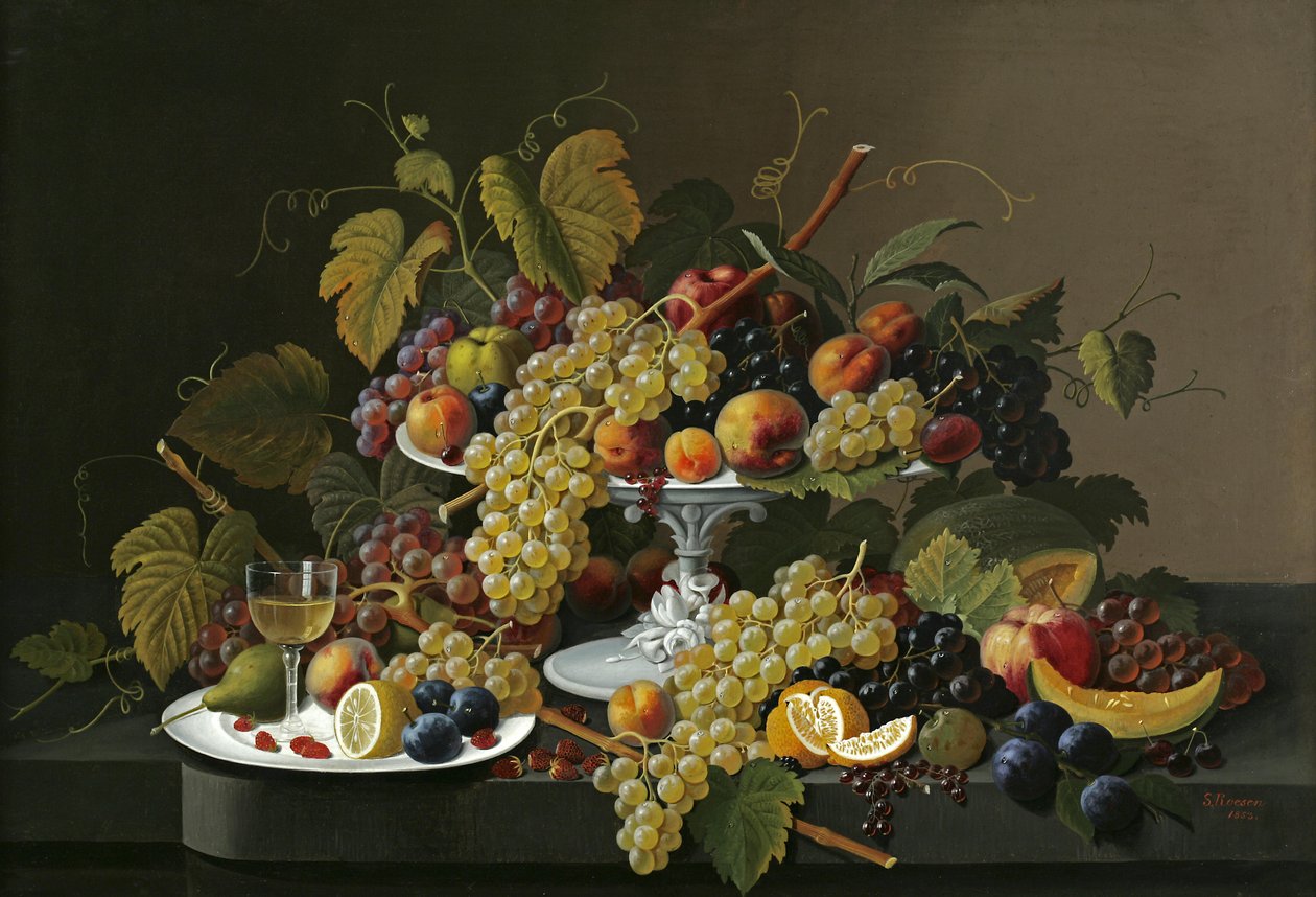 Still Life of Fruit and Wine on a Table by Severin Roesen