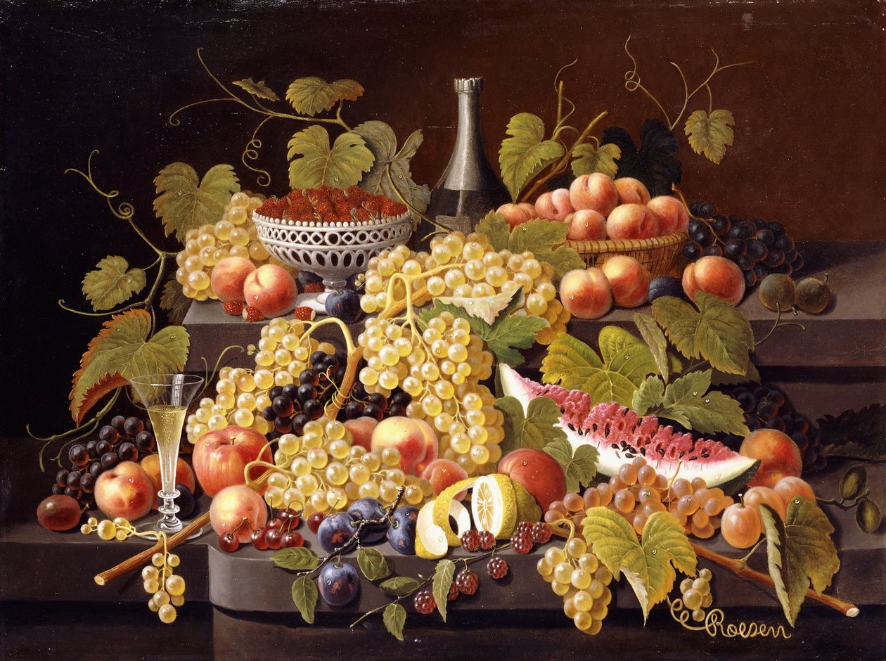 Still Life with Fruit and Champagne by Severin Roesen