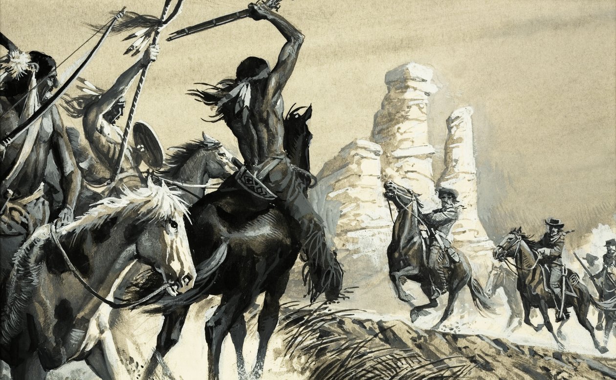 A Surprise Encounter Between Two Scouting Parties, One Indian the Other US Cavalry by Severino Baraldi