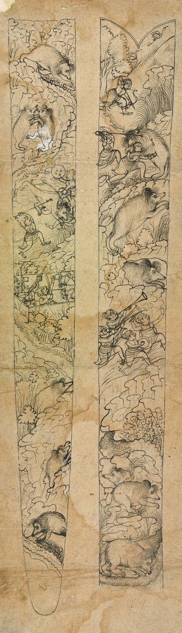 A raja hunting wild boars, design for a scabbard, c.1750-1760 by Shevdar (attr.to) Gangeyagi