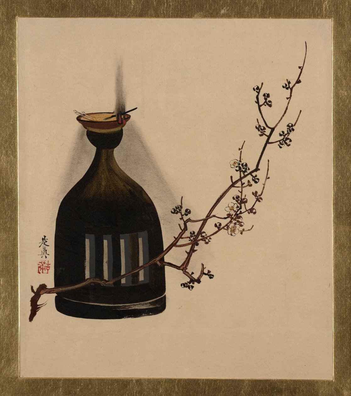 Lacquer Paintings of Various Subjects: Plum Branch with Oil Lamp, 1882 by Shibata Zeshin