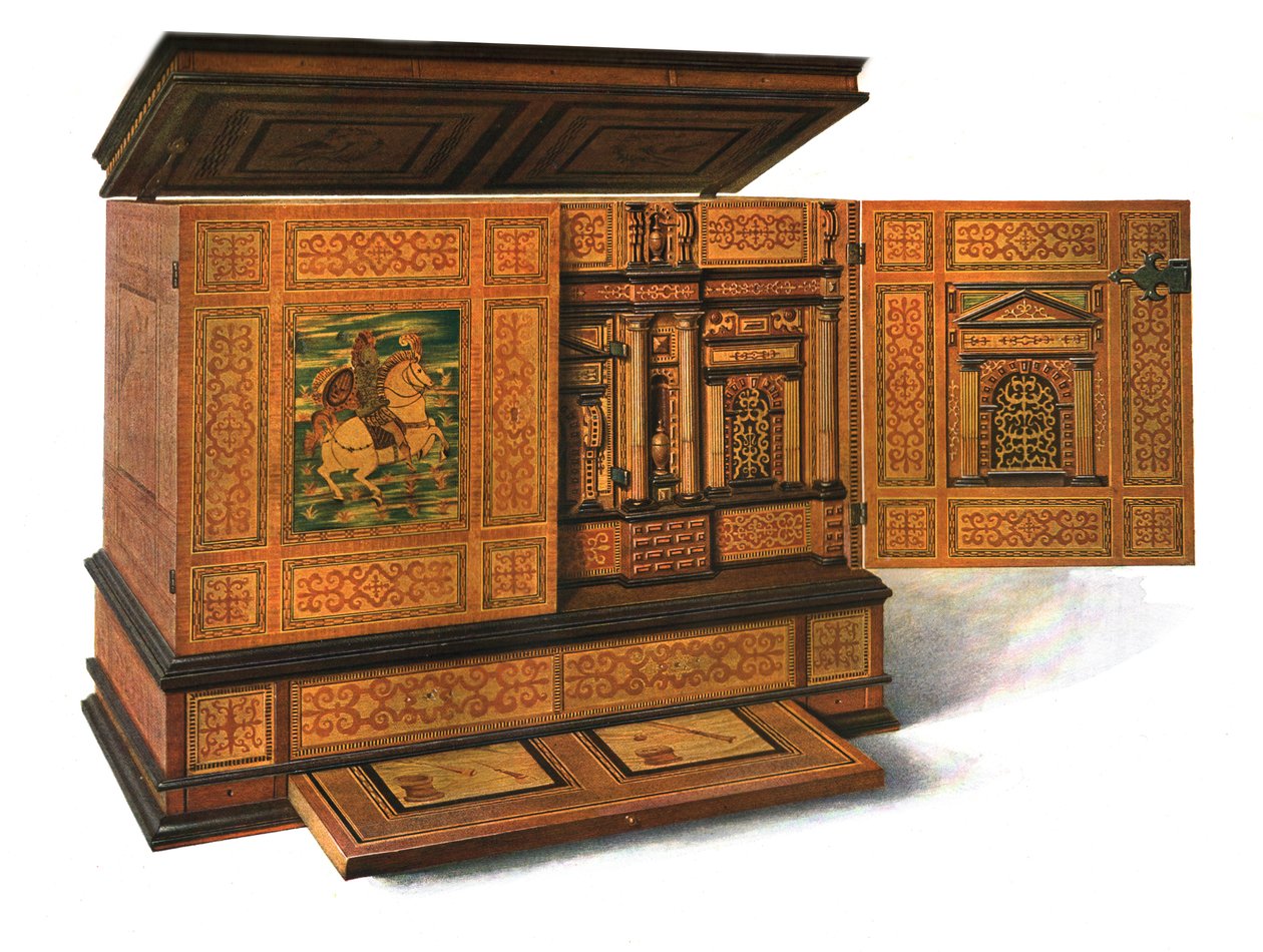 Writing cabinet inlaid with marquetry by Shirley Charles Llewellyn Slocombe