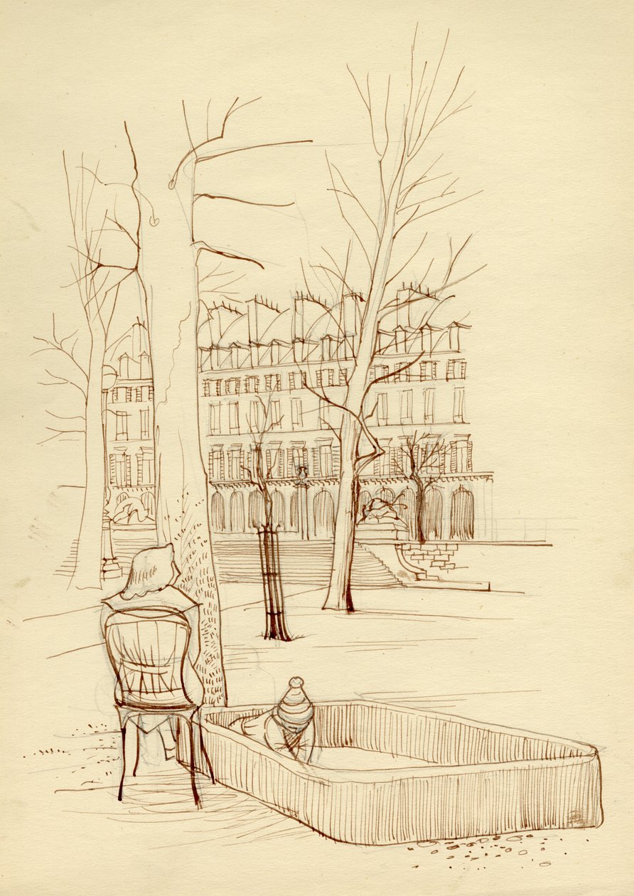 Child playing in sandpit, Paris, France by Shirley Markham