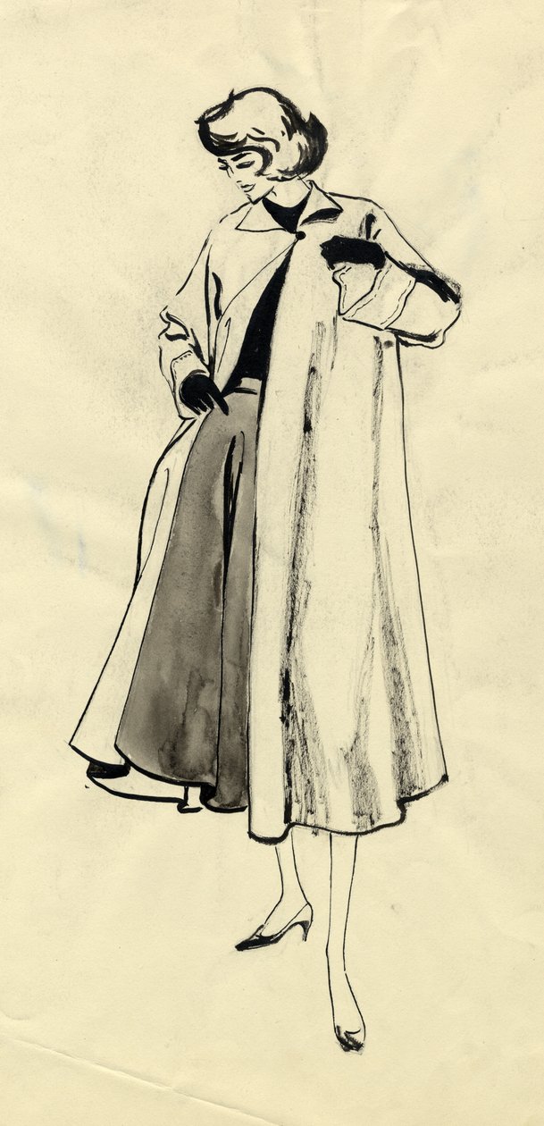 Woman in Coat and Full Skirt by Shirley Markham
