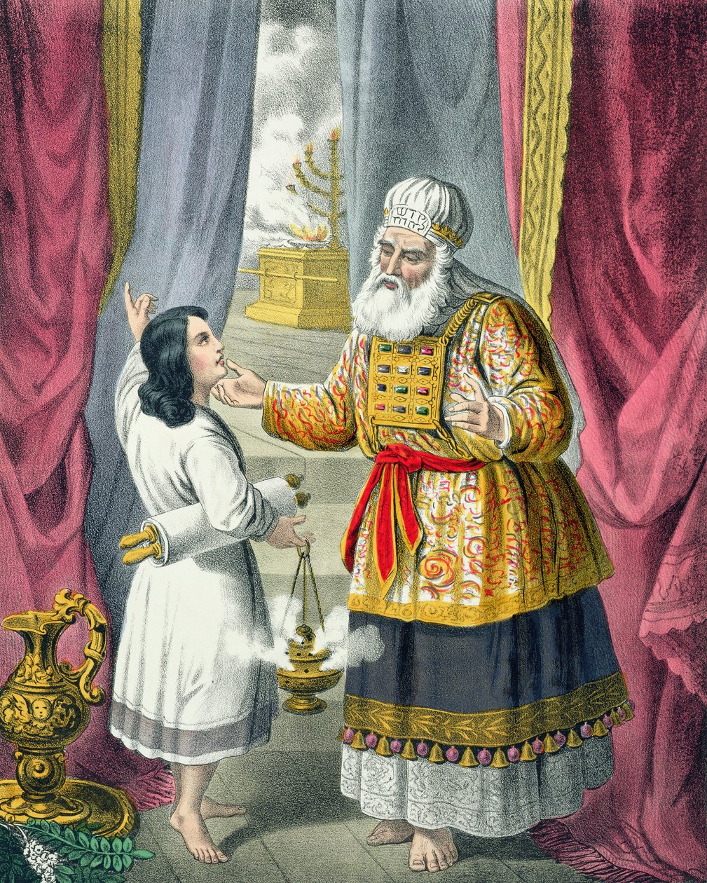 Eli Questioning Samuel Regarding the Vision, from a bible printed by ...