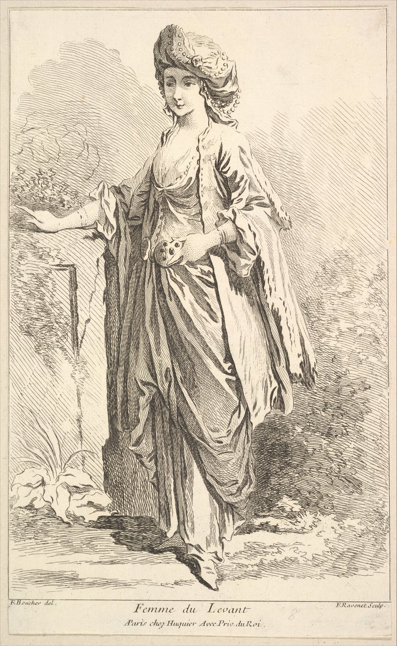 Woman of the Levant, from Recueil de diverses figures étrangères Invented by F. Bouc... by Simon Francois Ravenet
