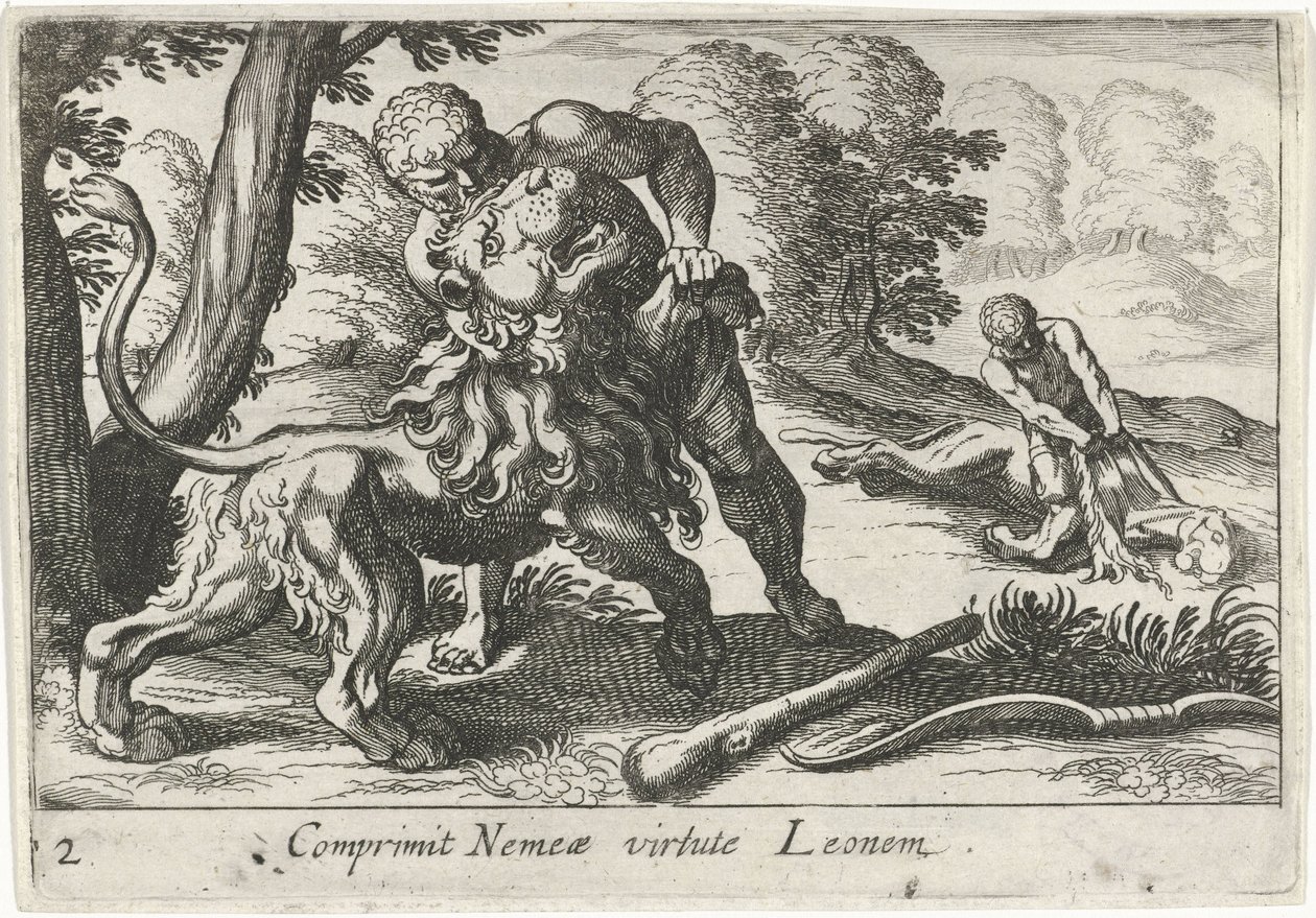 Hercules Fighting the Nemean Lion (Herculean Themes) by Simon Frisius
