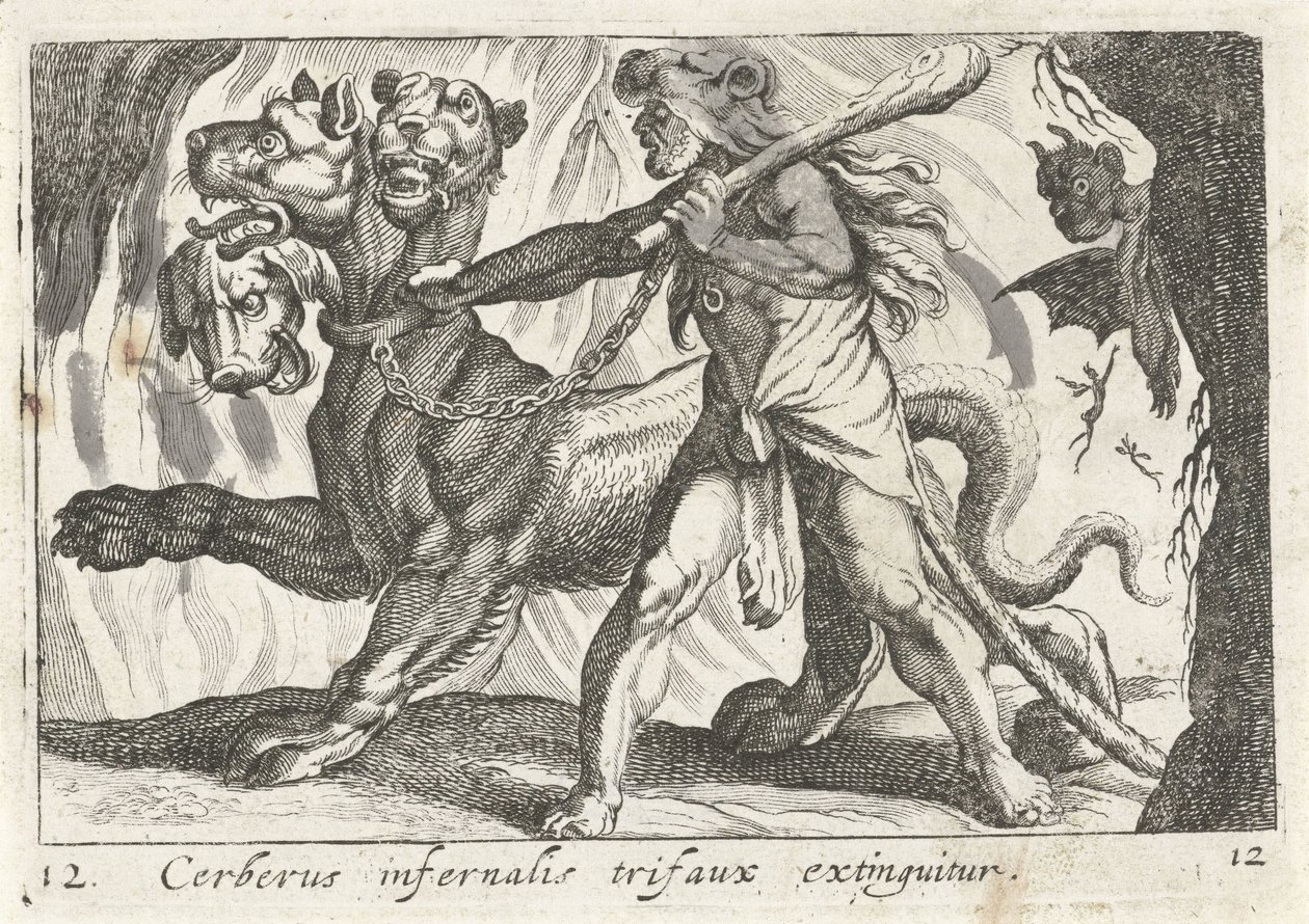 Hercules Captures Cerberus (Herculean Themes) by Simon Frisius