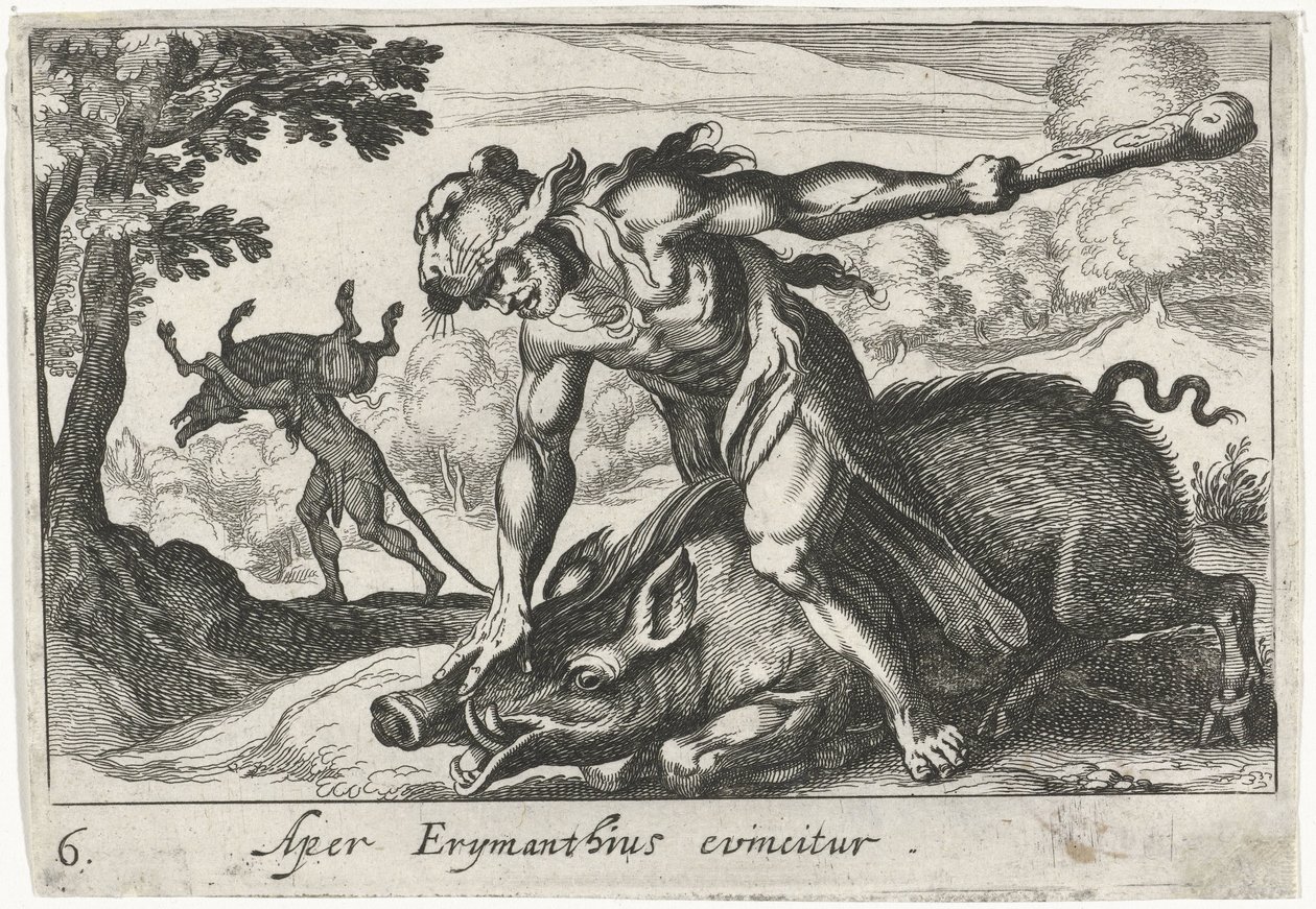Hercules Captures the Erymanthian Boar (Herculean Themes) by Simon Frisius