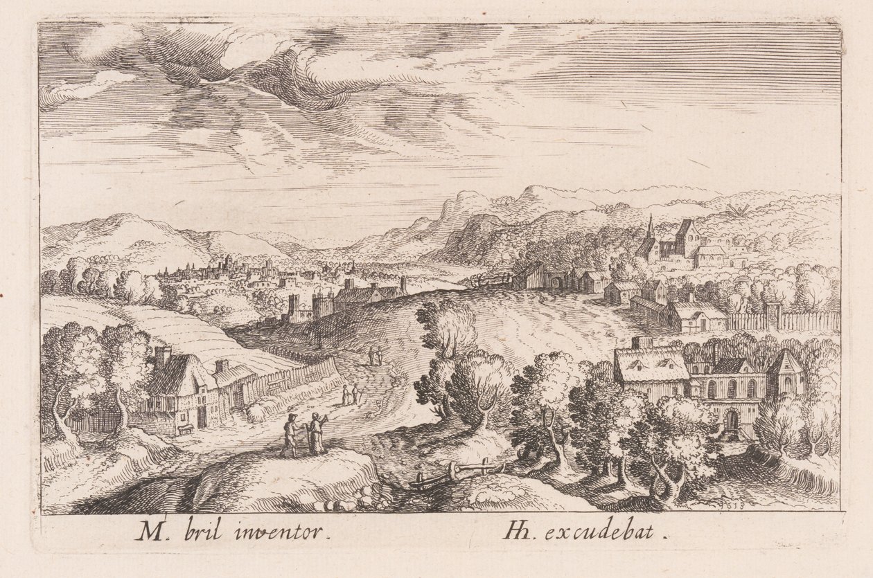 Hilly Landscape with Three Couples, from Topographia Variarum Regionum by Simon Frisius