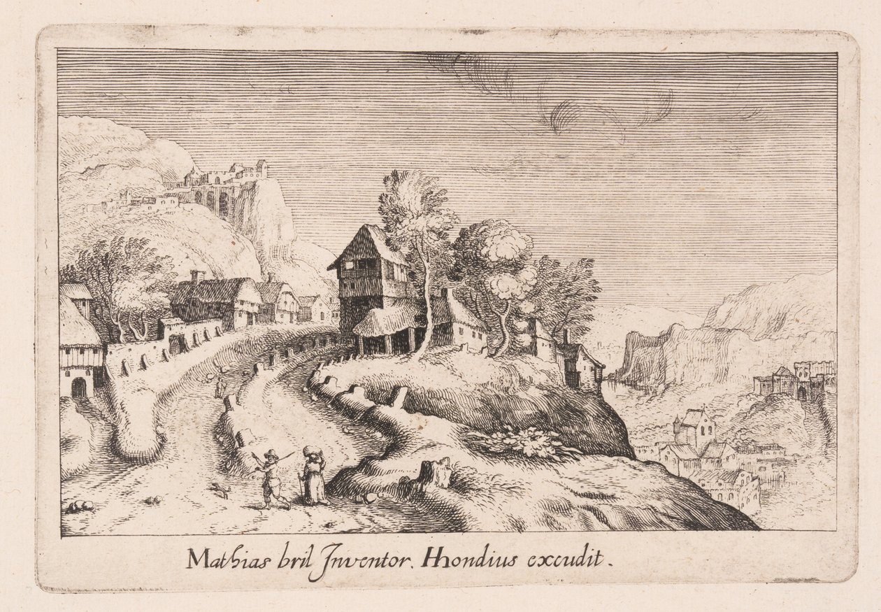 Landscape with a Path up a Mountain through a Village, from Topographia Variarum Regionum by Simon Frisius