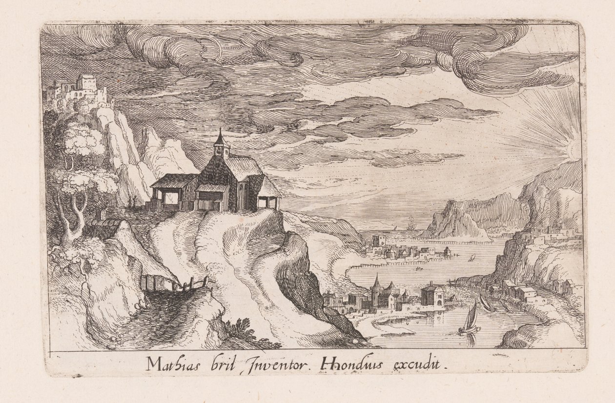 Landscape with a River Valley and a Church on a Hill, from Topographia Variarum Regionum by Simon Frisius