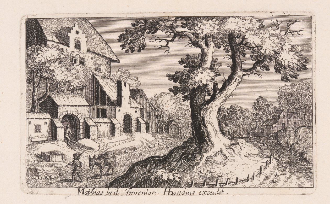 Man with a Donkey Walking by a Village, from Topographia Variarum Regionum by Simon Frisius
