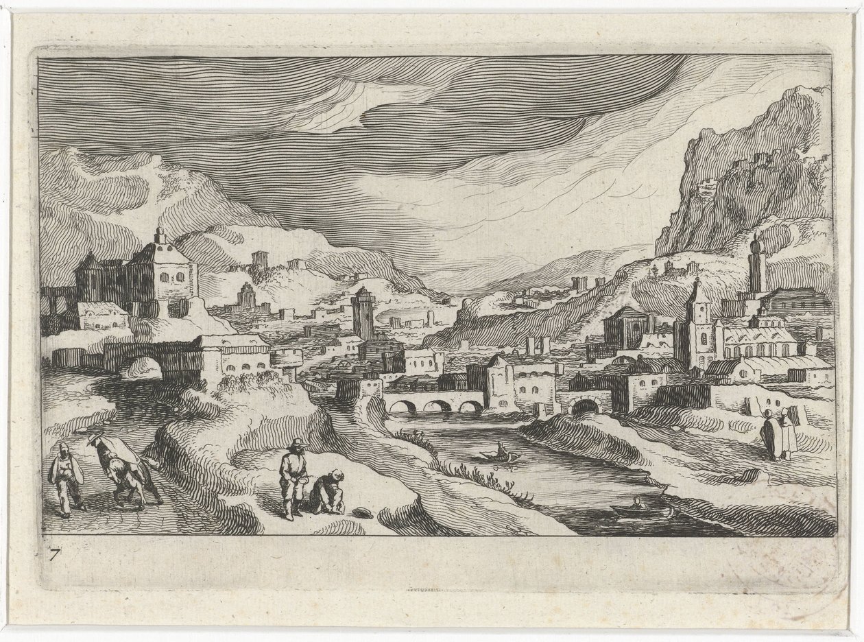 Cityscape in a River Valley by Simon Frisius