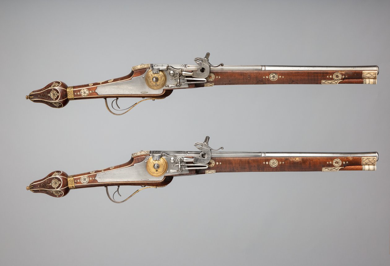 Pair of Wheellock Pistols Made for the Bodyguard of the Prince-Elector of Saxony, German, c1610 by Simon Helbig