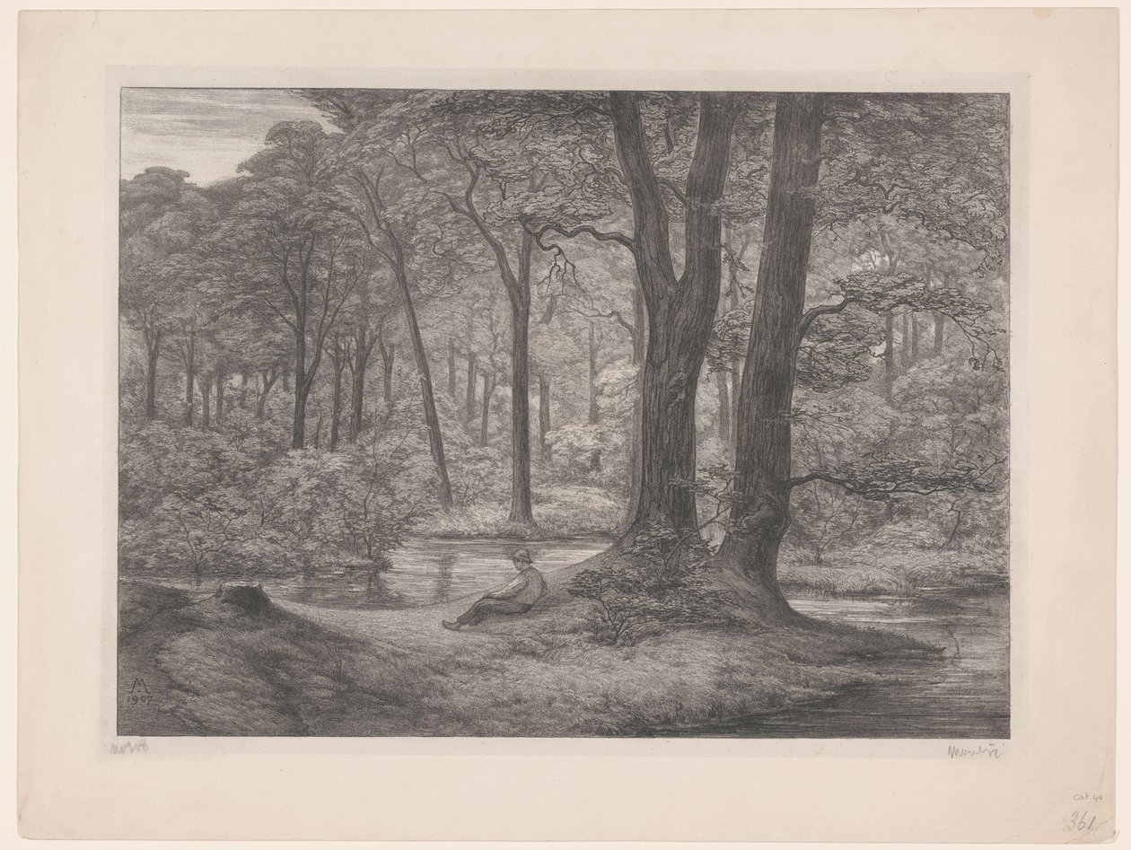 Forest with Pond and Reclining Man by Simon Moulijn (signed by artist)