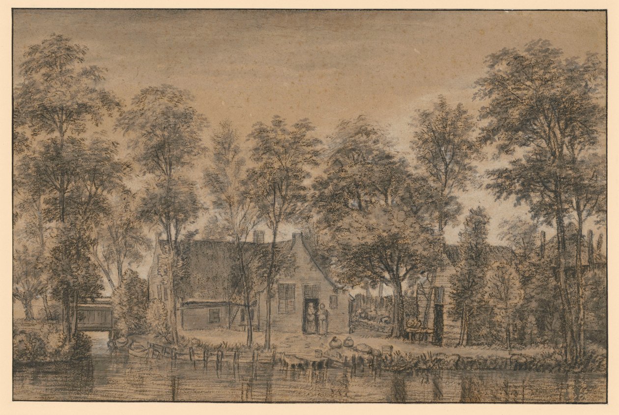 Farmstead under Trees by the Canal by Simon de Vlieger