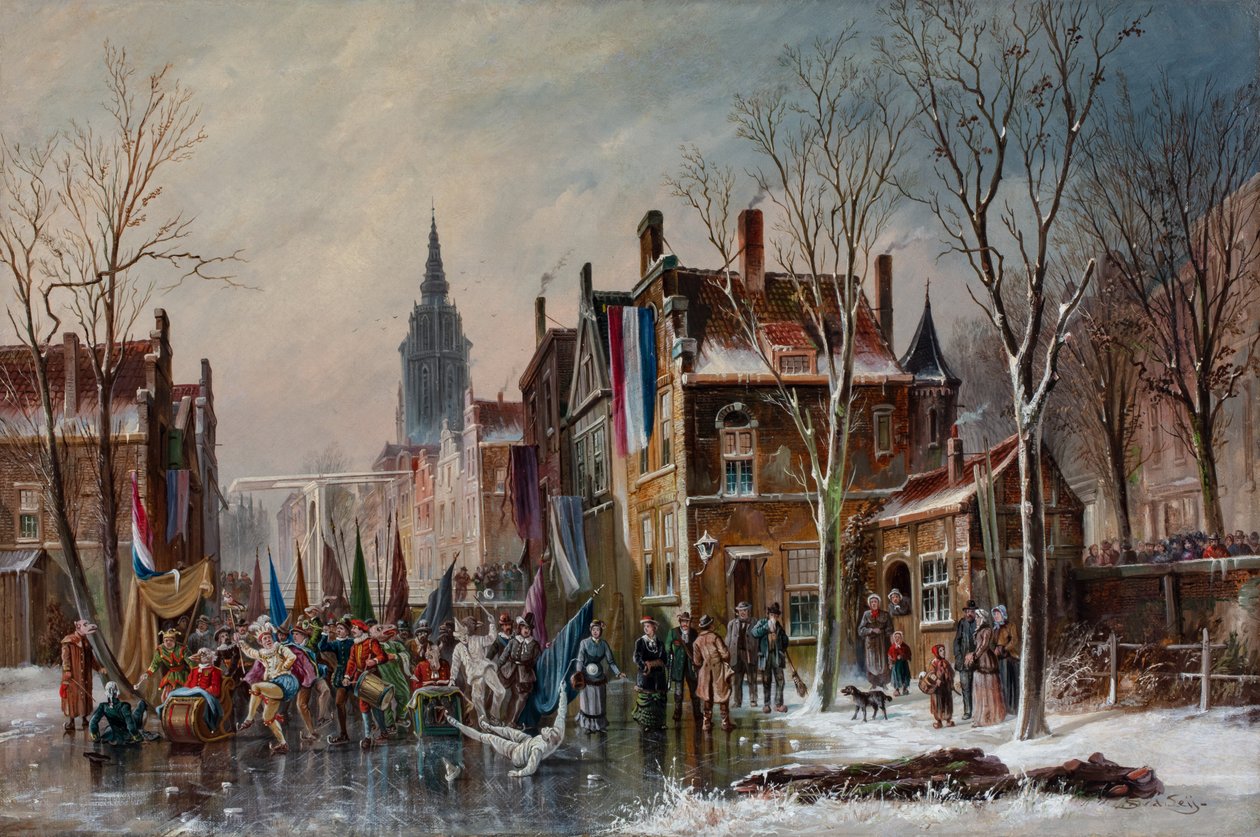 A Carnival Parade on a Frozen Canal by Simon van der Ley