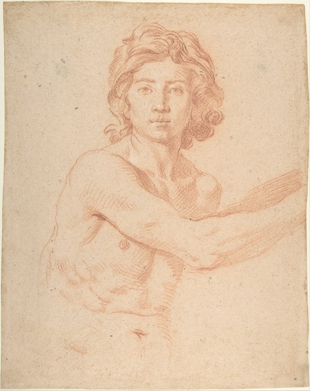 Half-Figure of a Youth with His Right Arm Raised by Simone Cantarini