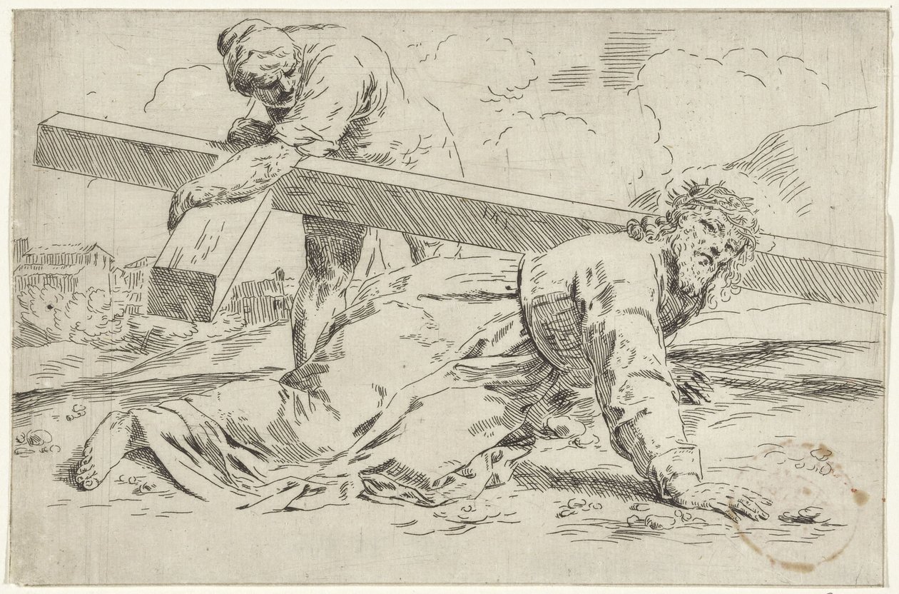Christ Collapsing Under the Weight of the Cross by Simone Cantarini