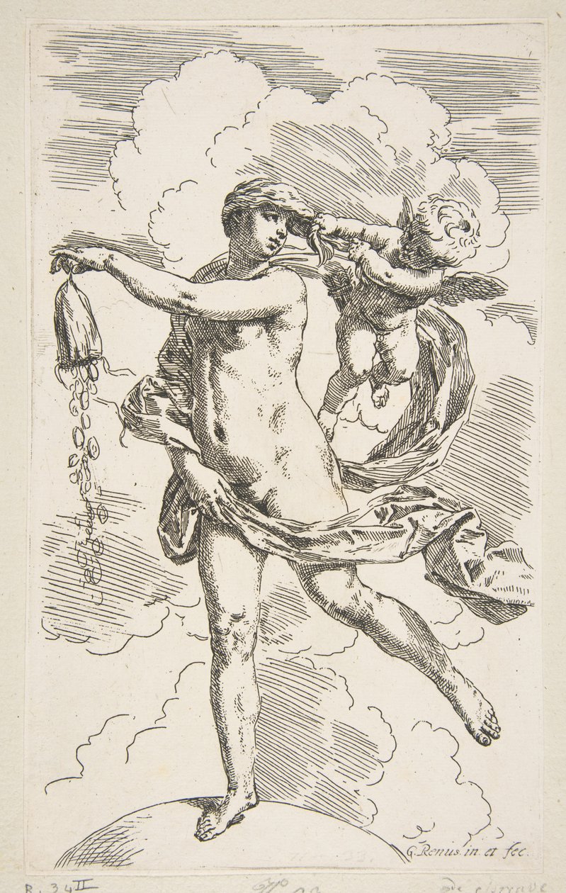 Fortune Standing on a Globe Emptying a Purse of Coins, ca. 1635-1636 by Simone Cantarini