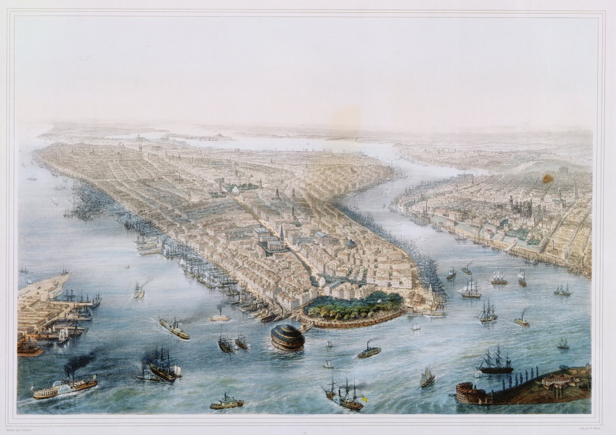 Aerial View of New York and Brooklyn, engraved by T.H. Muller, published by L. Turgis, Paris, c.1850 by Simpson
