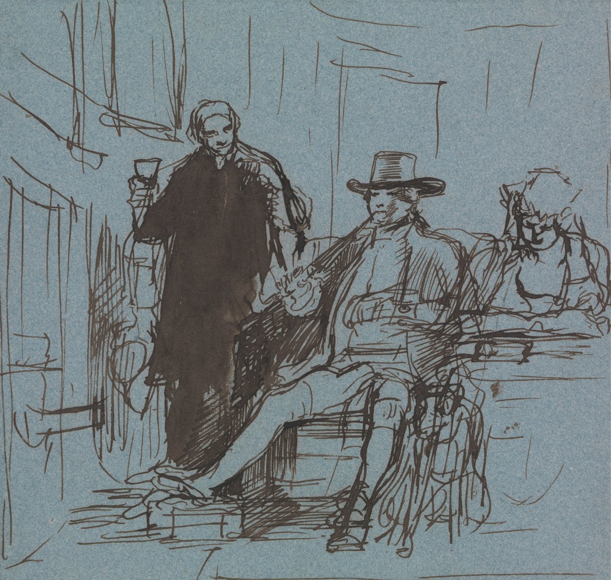 Captain Locker Seated at a Table with His Daughter; a Butler Standing Beside Him by Sir David Wilkie