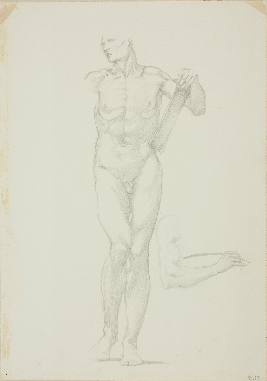 Standing Male with Tablet; separate sketch of right arm by Sir Edward Burne Jones