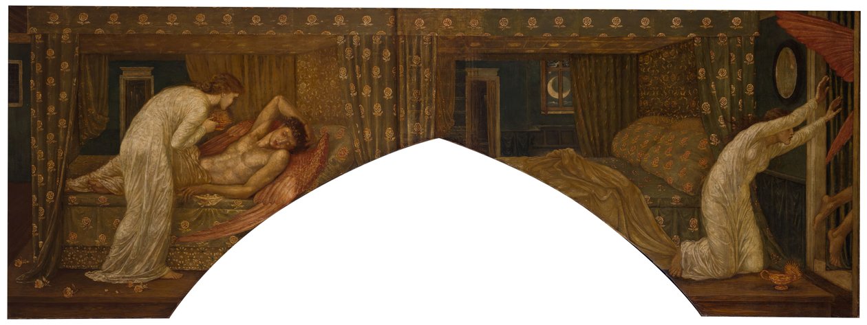 Cupid and Psyche - Palace Green Murals - Psyche Holding the Lamp Gazes on the Face of... by Sir Edward Coley Burne Jones