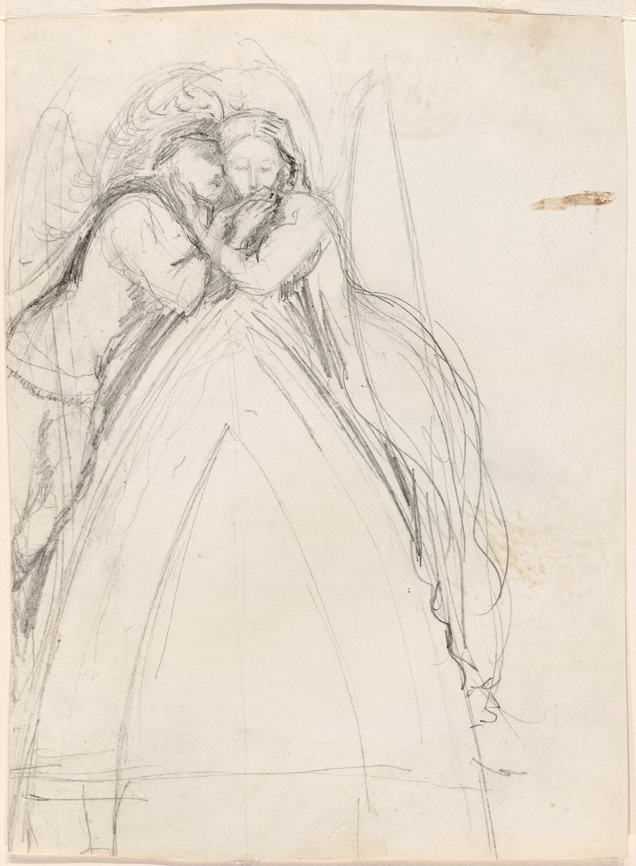 Design for a Gothic Arch with the Artist and Effie Ruskin Embracing (recto); Design for a Gothic Arch with Effie as an Angel (verso) by Sir John Everett Millais