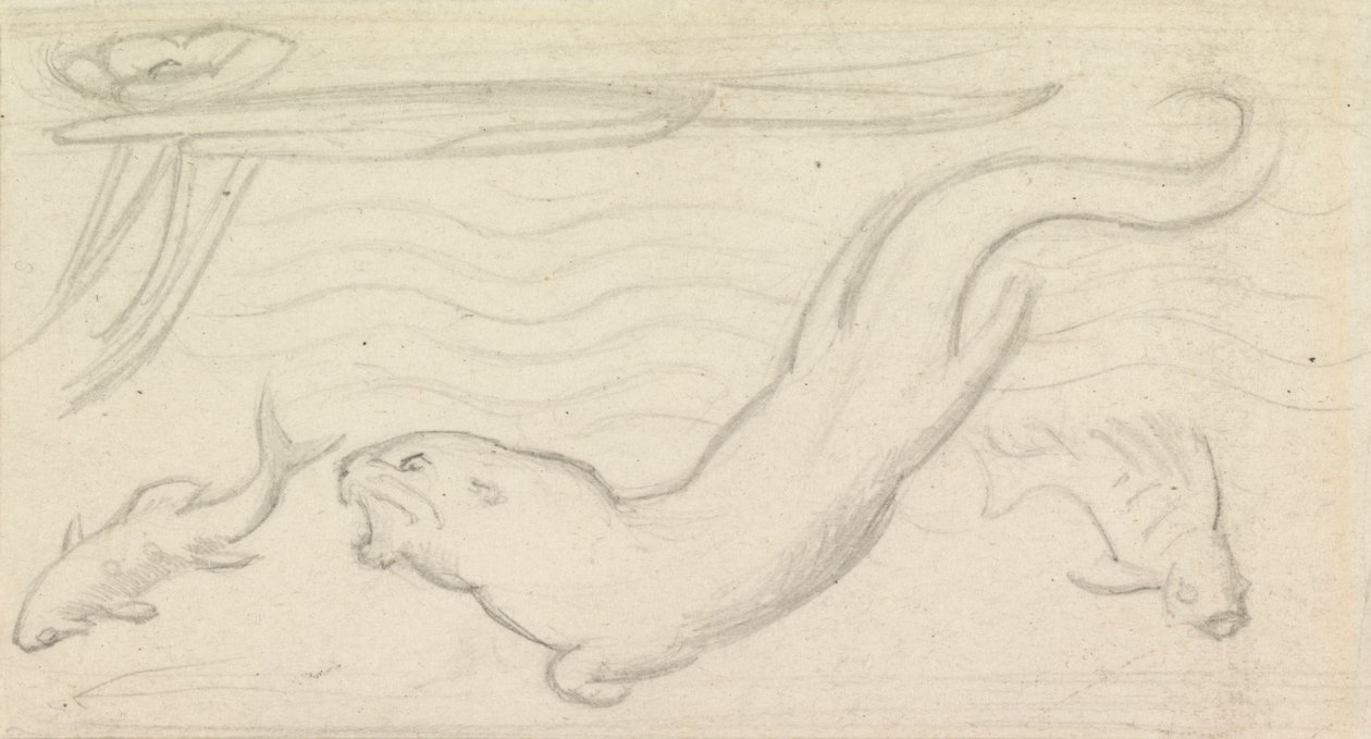 Stained Glass Study, An Otter and Two Fish by Sir John Everett Millais
